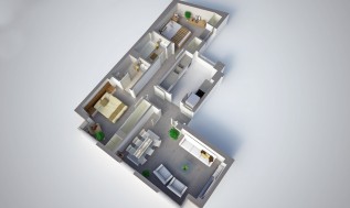 infografia de planta de vivienda en 3D